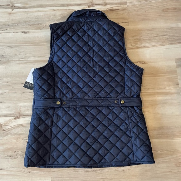 Lauren Ralph Lauren Quilted Vest Size M Dark Navy Zip Snap Corduroy Collar $160 - Picture 7 of 10